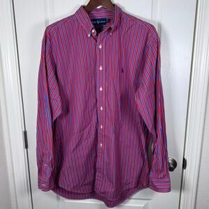 Ralph  Lauren Men’s L  Button Down Classic Fit Long Sleeve Shirt Red White Blue